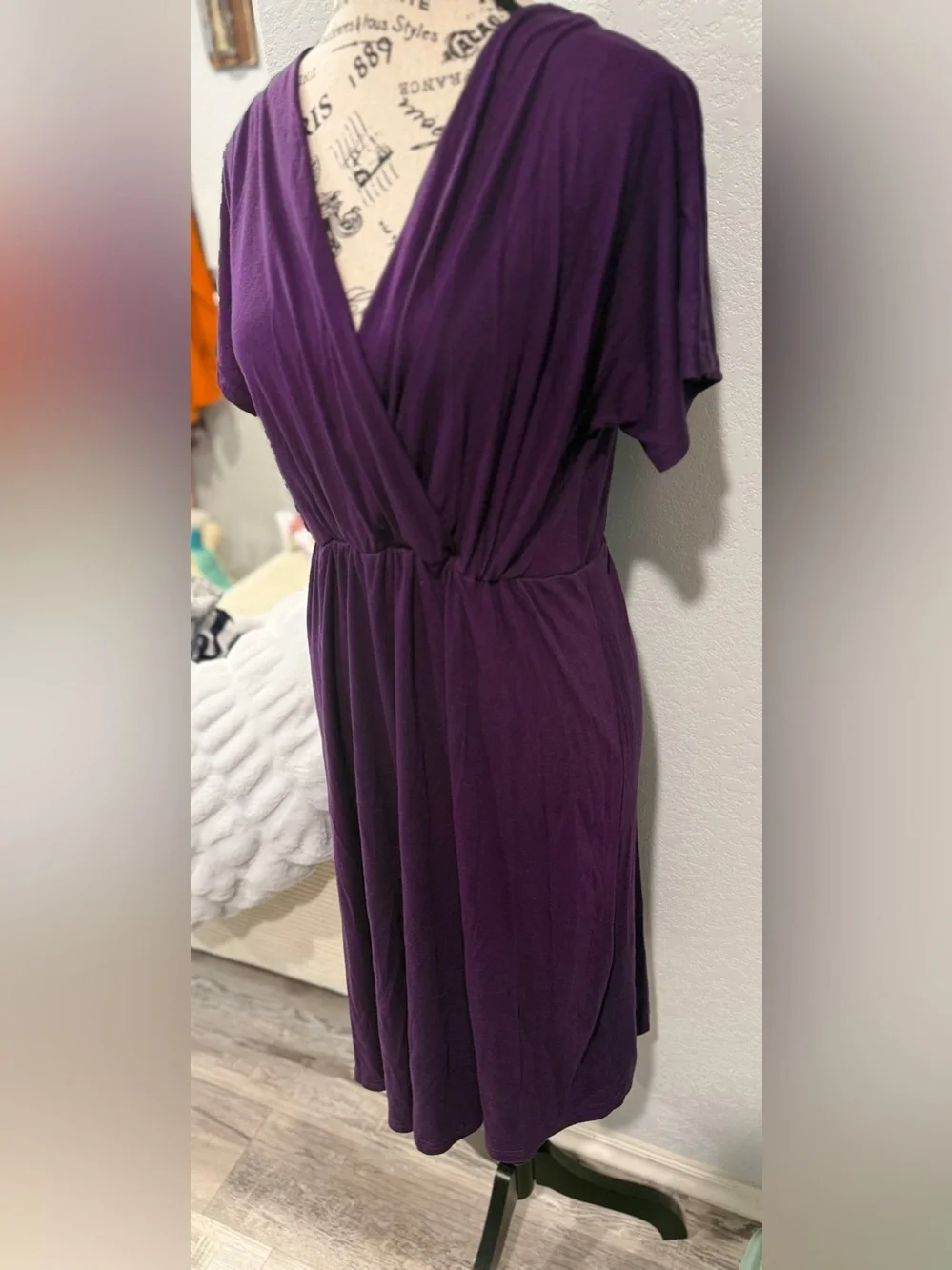 Coolmee Purple V Neck Faux Wrap Midi Maternity Dress Size M - Picture 3 of 5